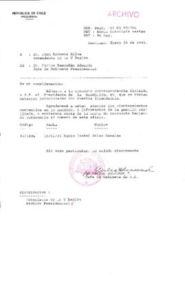 [Oficio  Gab. Pres. Ord. N° 0364 de Jefe de Gabinete Presidencial, remite copia de carta que se indica]