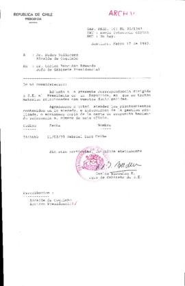 [Oficio Gab. Pres. Ord. N° 1263 de Jefe de Gabinete Presidencial, remite copia de carta que se indica]