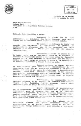 [Carta del Presidente Aylwin al Canciller de la República Federal de Alemania, enviando sus salud...