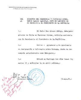 [Director de Ceremonial y Protocolo (s), solicita audiencia para Embajador]