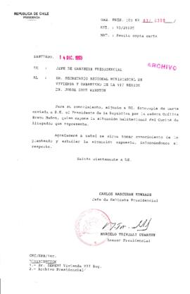 [Oficio Gab. Pres. Ord. N° 6398 de Jefe de Gabinete Presidencial, remite copia de carta que se indica]