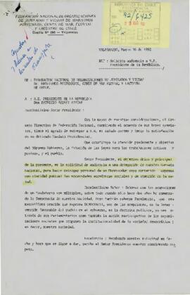 Carta de Dago González Barrientos, presidente de la Federación Nacional de Organizaciones de Jubilados y Viudas de Marítimos Portuarios, a Patricio Aylwin Azócar, Presidente de la República, sobre solicitud de audiencia.