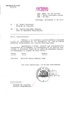 [Oficio Gab. Pres. N° 5931 de Jefe de Gabinete Presidencial, remite copia de carta que se indica]