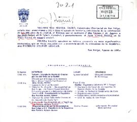 Invitación General de parte del Gobernador Provincial de San Felipe, sr. Segismundo Iturra Taito a la celebración de los 250 años de la Ciudad de San Felipe, la cual contará con la presencia de S.E. el Presidente Patricio Aylwin Azócar