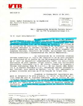 Carta [GGC/028 -93] desde VTR Telecomunicaciones, de su Gerente General, sr. Mauricio Huidobro Saavedra, dirigida al Excmo. Señor Presidente de la República Don Patricio Aylwin Azocar