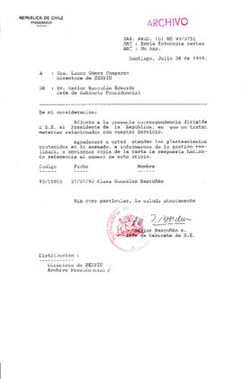 [Oficio Gab. Pres. Ord. N° 3751 de  Jefe de Gabinete Presidencial, remite copia de carta que se indica]