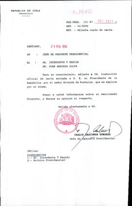 [Oficio Ord. N° 917 de Jefe de Gabinete Presidencial,  remite fotocopia de carta]