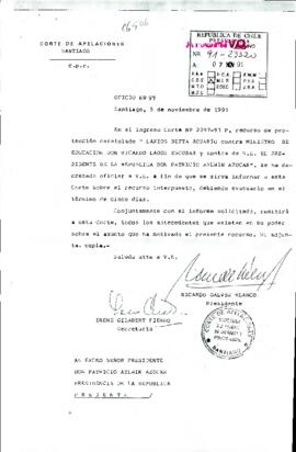 [Oficio de la Corte de Apelaciones sobre Recurso de Protección contra Ministro de Educación Ricardo Lagos]
