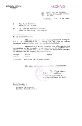 [Oficio Gab. Pres. Ord. N° 3501 de Jefe de Gabinete Presidencial, remite copia de carta que se indica]