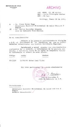 [Oficio  Gab. Pres. Ord. N° 0233 de Jefe de Gabinete Presidencial, remite copia de carta que se indica]