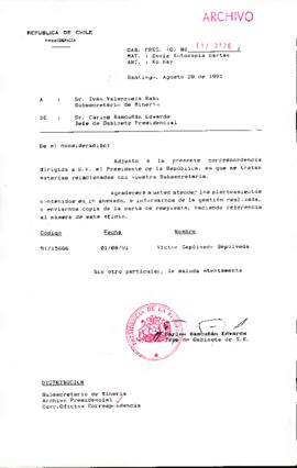 [Se adjunta correspondencia a Subsecretario de Minería]
