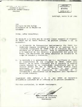 Carta desde el Ministerio de Hacienda, del Ministro Subrogante, sr. Pablo Piñera Echenique, dirigida a Don Patricio Aylwin Azócar Presidente de la República