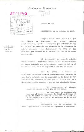[Carta de la Cámara de Diputados sobre modificación de ley 18.469]