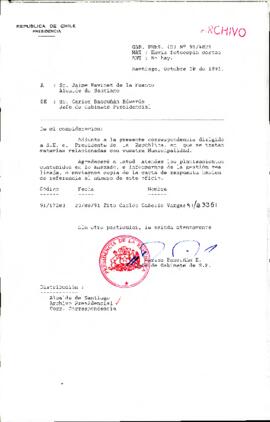 [Oficio del Jefe de Gabinete Presidencial dirigido al Alcalde de Santiago, Sr. Sr. Jaime Ravinet de la Fuente]