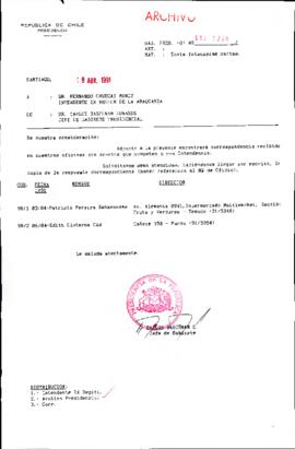 [Se adjunta correspondencia a Intendente IX Región de Araucania]
