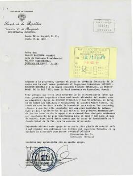 [Se remite carta relativa a postulación al Premio Nobel de la Paz del Ingeniero Gustavo Holguin Ramirez]