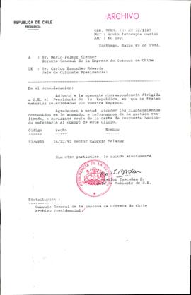 [Carta del Jefe de Gabinete de la Presidencia a Gerente General de Correos de Chile]