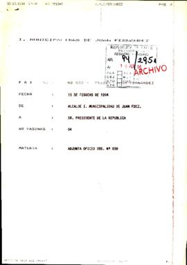 [Copia de fax de Alcalde de Juan Fernández, remite oficio]