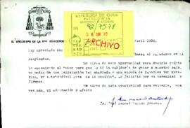 [Saludos y felicitaciones de Arzobispado de la Sma Concepción]
