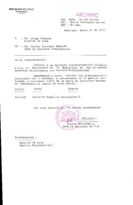 [Oficio  Gab. Pres. Ord. N° 0236 de Jefe de Gabinete Presidencial, remite copia de carta que se indica]