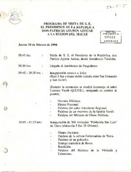 Programa de Visita de S.E. El Presidente de la República Don Patricio Aylwin Azócar a la Región d...