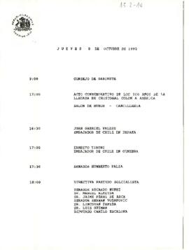 [Agenda presidencial día jueves 8 de octubre 1992]