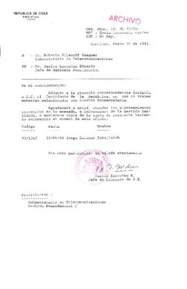 [Oficio  Gab. Pres. Ord. N° 0241 de Jefe de Gabinete Presidencial, remite copia de carta que se indica]