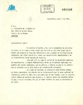 Carta enviada por el diputado Raúl Urrutia Ávila al Presidente Patricio Aylwin solicitando la creación de una comisión de alto nivel para estudiar el traslado del Poder Ejecutivo, sus reparticiones y la Corte Suprema a la Provincia de Valparaíso