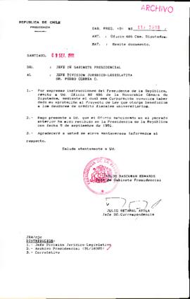 [Se remite correspondencia a Jefe División Jurídico Legislativa]