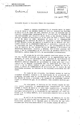 Solicitud para acordar una compensación de por el asesinato, ocurrido el 21 de septiembre de 1976, en Washington D.C., del ex-Embajador dé Chile ante el Gobierno de los Estados Unidos de América y ex-Ministro de Relaciones Exteriores, Interior y Defensa, don Orlando Letelier del Solar, y de su colaboradora en el Instituto de Estudios Políticos de Washington, señora Ronni Moffitt, de nacionalidad norteamericana.