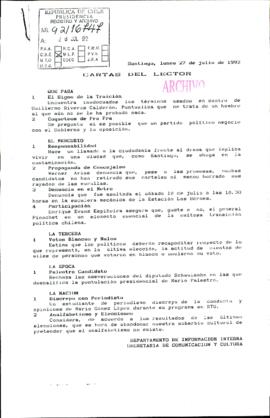 [Resumen de cartas al lector en la prensa nacional]