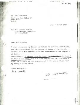 Fax de la Dra. Ruth Schlette, dirigido a la sra. Amelia Huerta