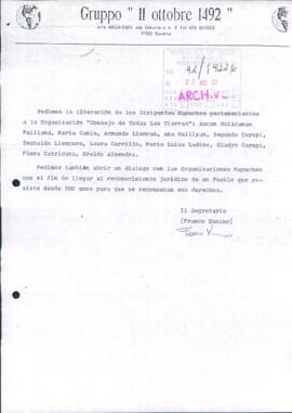 [Carta del Secretario del Grupo Il Ottobre 1942 dirigida al Presidente Patricio Aylwin]