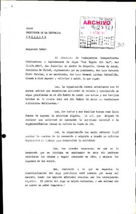 [Carta de solicitud del Sindicato de Trabajadores Independientes, Cultivadores y Explotadores de Algas "Los Tigres del Mar" de Ancud, dirigida al Presidente Patricio Aylwin]