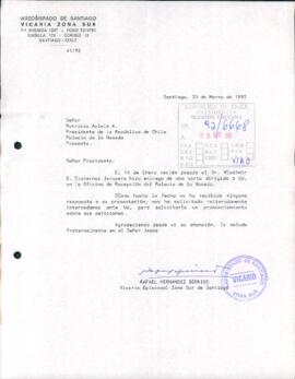[Carta del Vicario Episcopal de la Zona Sur de Santiago dirigida al Presidente Patricio Aylwin]