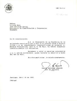 Carta de Carlos Bascuñan a la Jefa de la  División Social del Ministerio de Planificación y Cooperación
