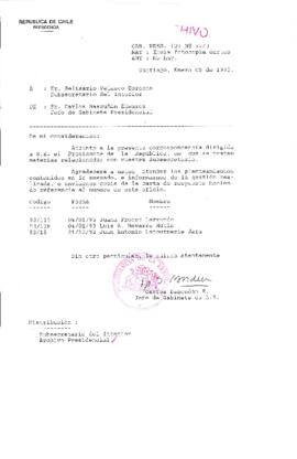 [Oficio Gab. Pres. Ord. N° 0003 de Jefe de Gabinete Presidencial, remite copia de cartas]