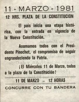 11-Marzo-1981 El país inicia una etapa histórica, con la entra en vigencia de la Nueva Constitución