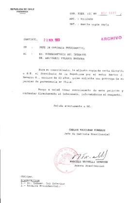 [Oficio Gab. Pres. Ord. N° 6027 de Jefe de Gabinete Presidencial, remite copia de carta que se indica]