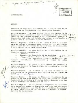 Anteproyecto de decreto destinado a aprobar el Reglamento de la Casa Militar de la Presidencia de la República y del Servicio de Edecanes
