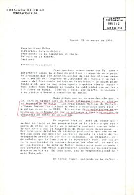 [Carta del Embajador de Chile en la Federación Rusa al Presidente Aylwin, sobre situacion interna de Rusia].