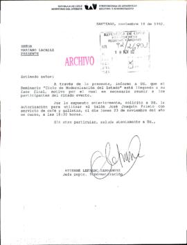 [Solicita autorización para usar Salón de Palaciio de La Moneda]