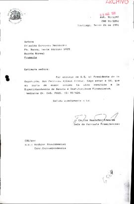[Carta de respuesta de Jefe de Gabinete a la Sra. Griselda Guerrero remitiendo su carta a Superintendencia de Bancos e Instituciones Financieras]