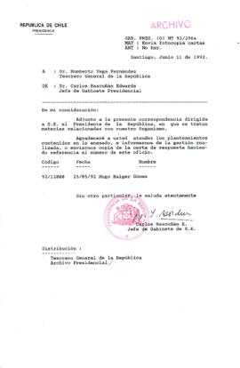 [Oficio Ord. N° 2964 de Jefe de Gabinete Presidencial, remite copia de carta]