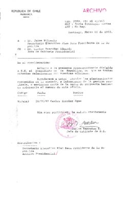 [Oficio  Gab. Pres. Ord. N° 0965 de Jefe de Gabinete Presidencial, remite copia de carta que se indica]