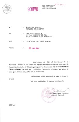 [Oficio  Gab. Pres. Ord. N° 3044 de  Jefe de Gabinete Presidencial, subvención]