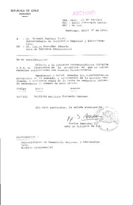 [Oficio Gab. Pres. Ord. N° 1673 de Jefe de Gabinete Presidencial, remite copia de carta que se indica]