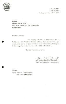 Carta remitida a la Intendencia II Región de Antofagasta
