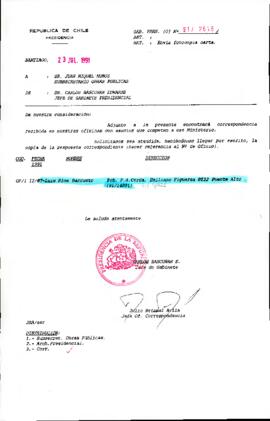 [Se remite carta de Sr. Luis Ríos a Subsecretario de Obras Públicas]
