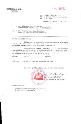 [Carta del Jefe de Gabinete de la Presidencia a Gobernador Provincial de Cachapoal]